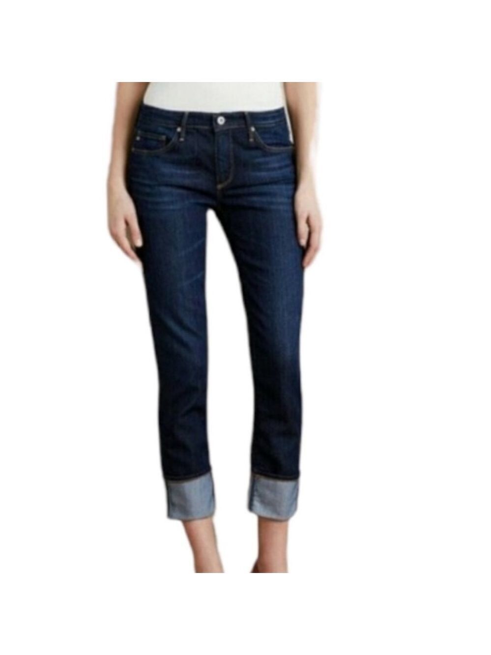 AG Adriano Goldshmied The Stevie Cuff Slim Straight Cuffed Denim Jeans - Size 25